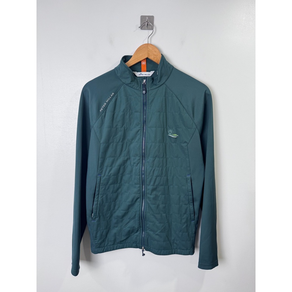 Peter Millar Men Green Full Zip Hybrid Quilted Golf Jacket Small